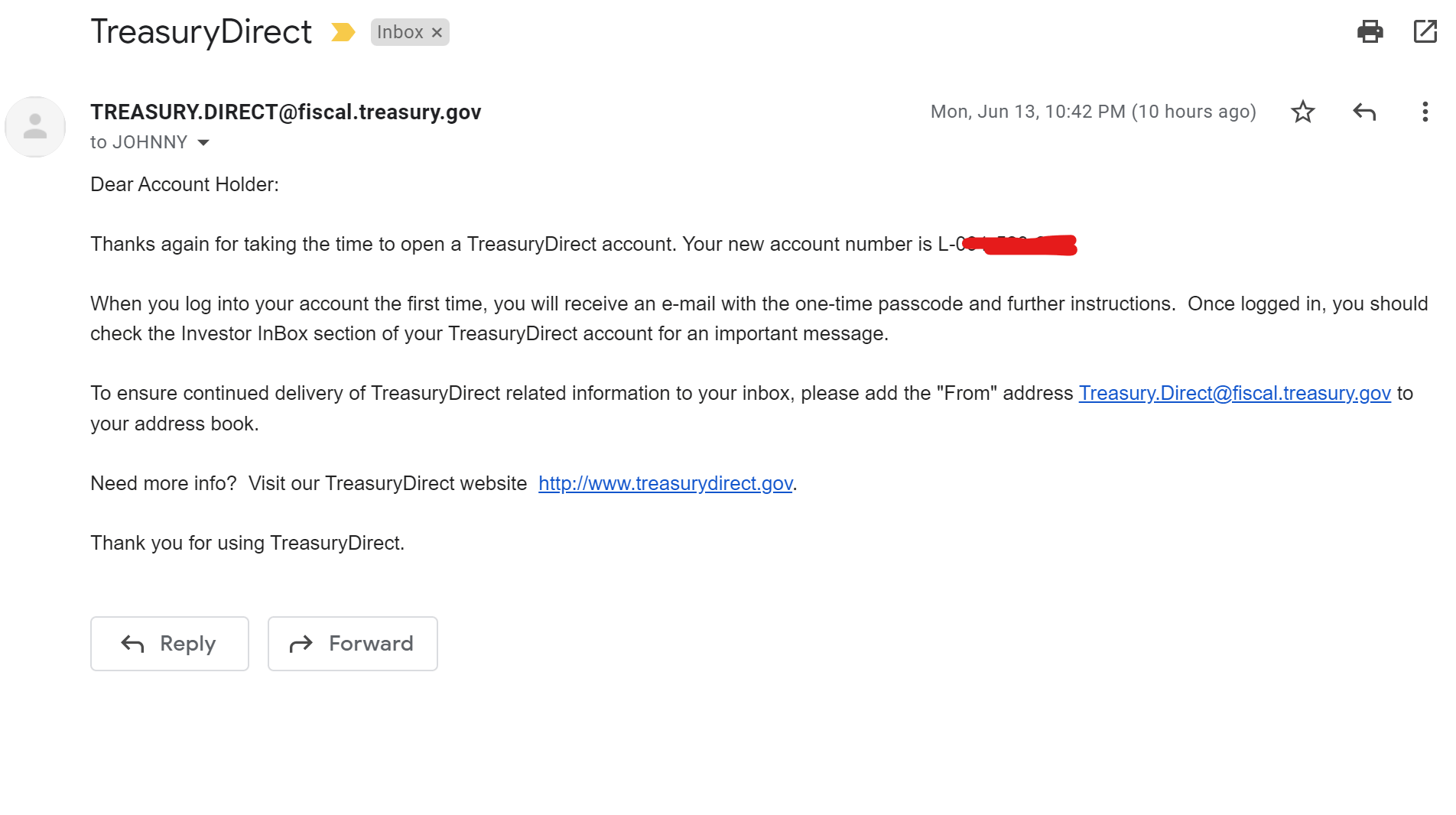 treasurydirect verification email